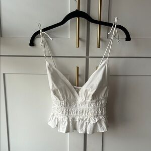 White Ruffled Cropped Tank Shirt